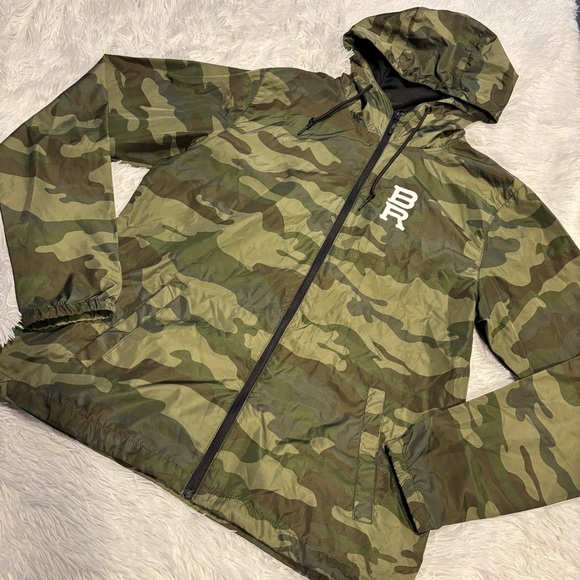 BlackRock Coffee Camo Hooded zip front lightweight Windbreaker jacket medium - Picture 1 of 9